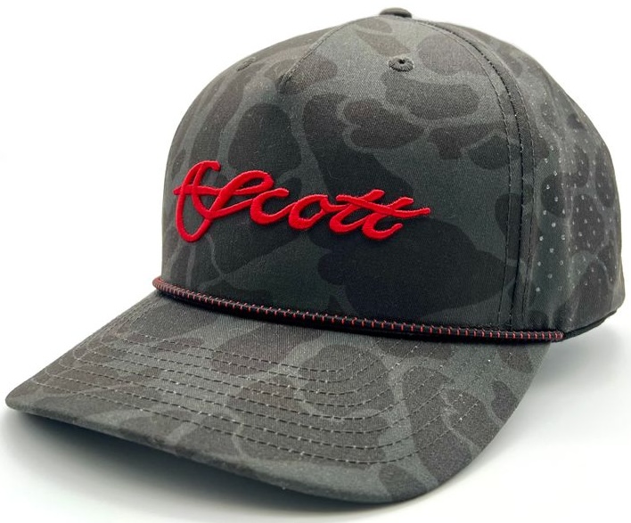 Scott Cap Dark Camo Red Rope Hat with Laser-perforated Back Panels and Red Scott Script