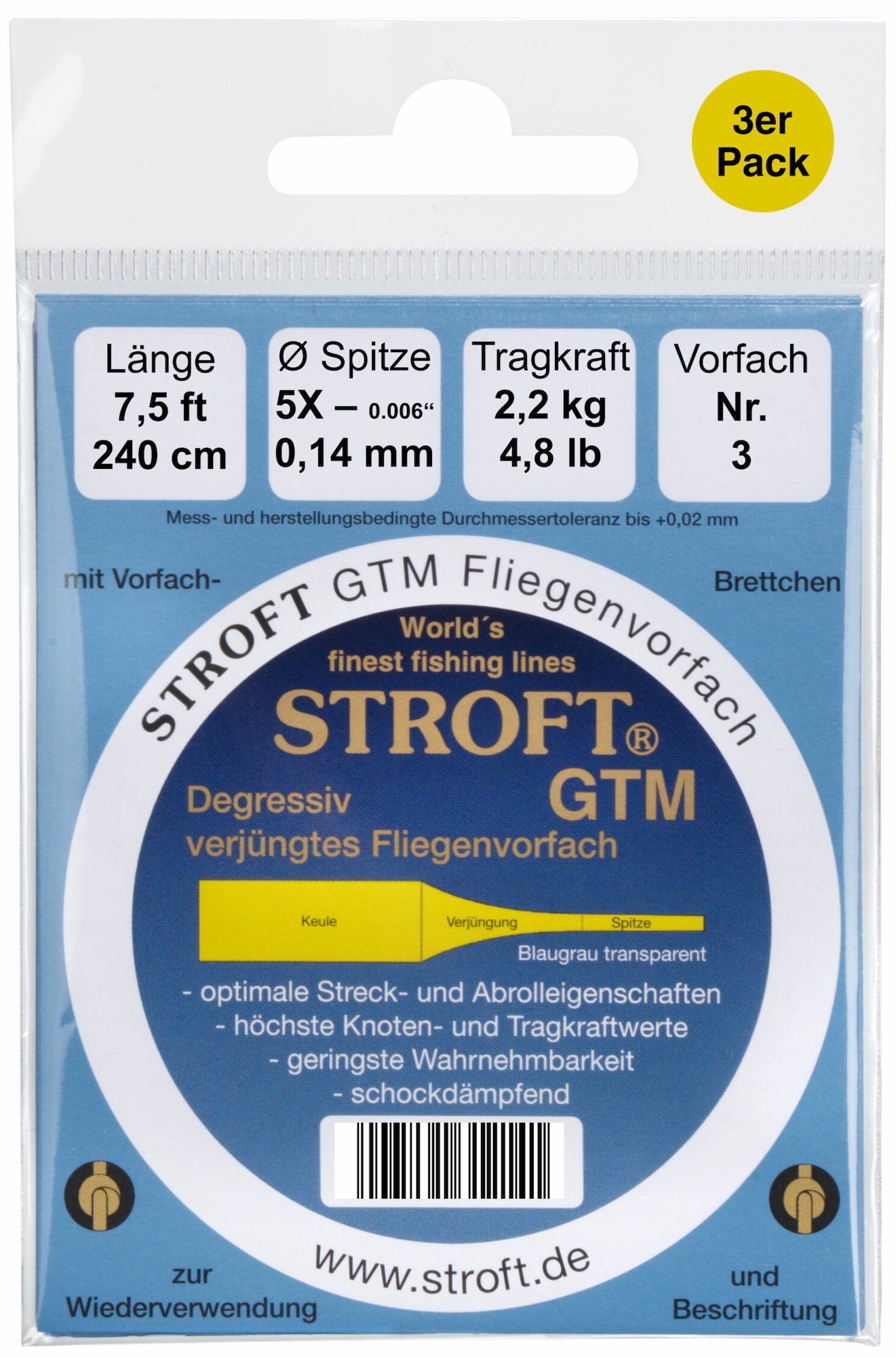 Stroft GTM Tapered Leader 9 ft 3-Pack