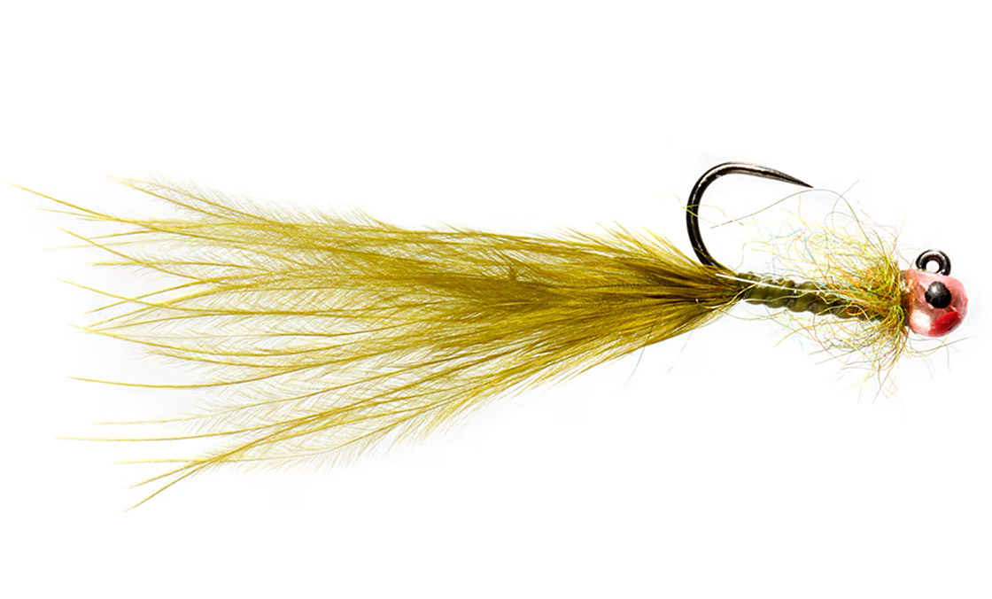 P-29124_Fulling_Mill_Tactical_Balanced_Micro_Leech_Damsel_Olive Fulling Mill Tactical Balanced Leech Micro Balanced Bung Damsel Olive #14 - 3mm Red Spot Barbless