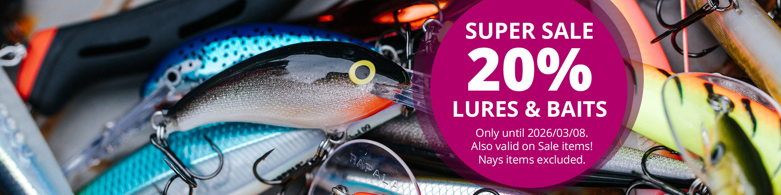 20% off Lures & Baits 3/8