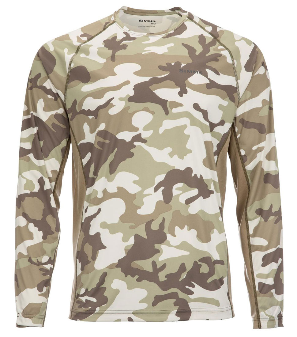 Simms Solarflex LS Crewneck Prints woodland camo sandbar