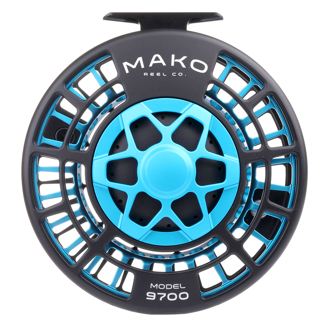 P-18957-3_mako_reel_matte_turquiseon-black_9700-B_front Mako Reel matte turquoise on black Model 9700B