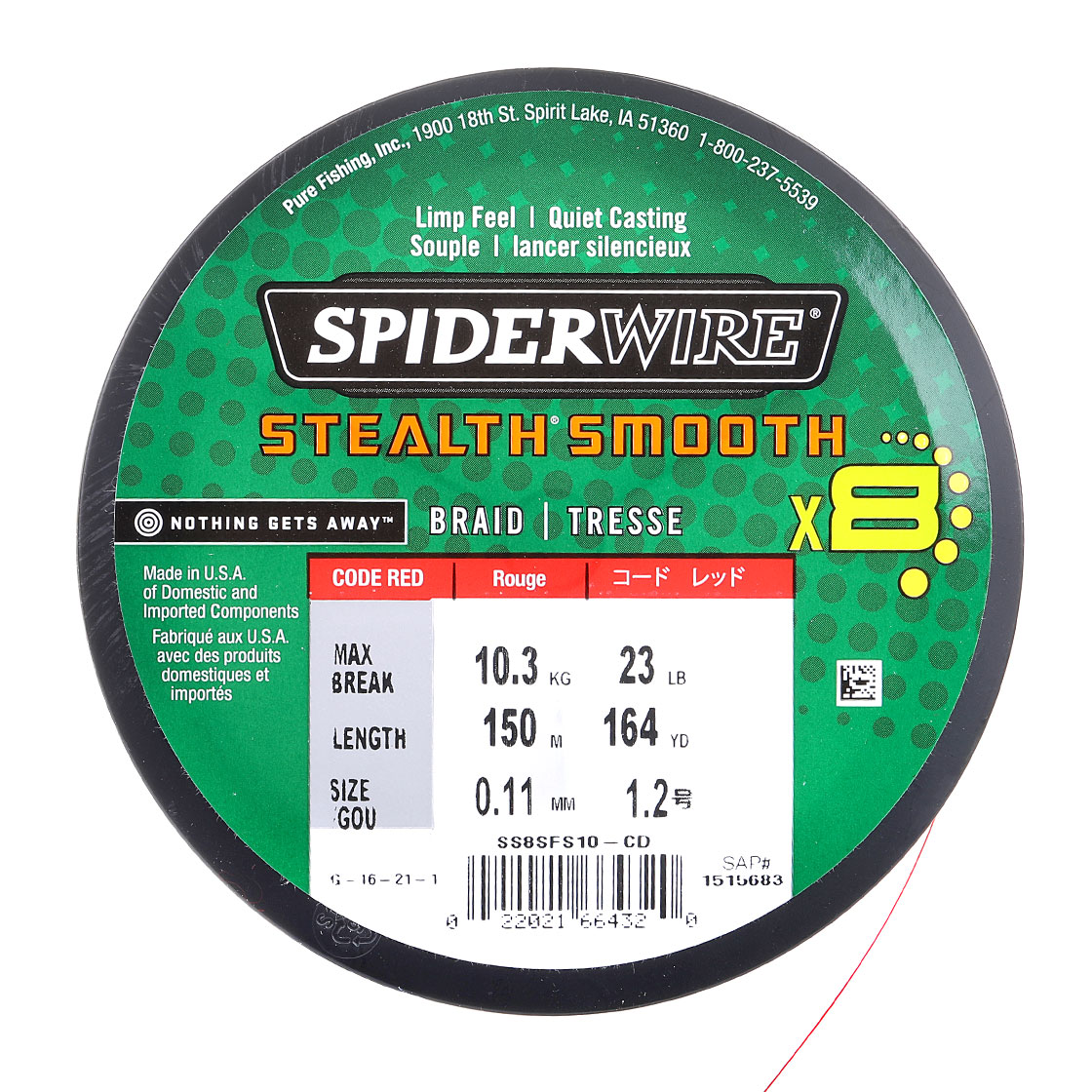 P-18949_spider-wire_stealth-smooth_detail SpiderWire Stealth Smooth X8 150 m code red 8X braided line