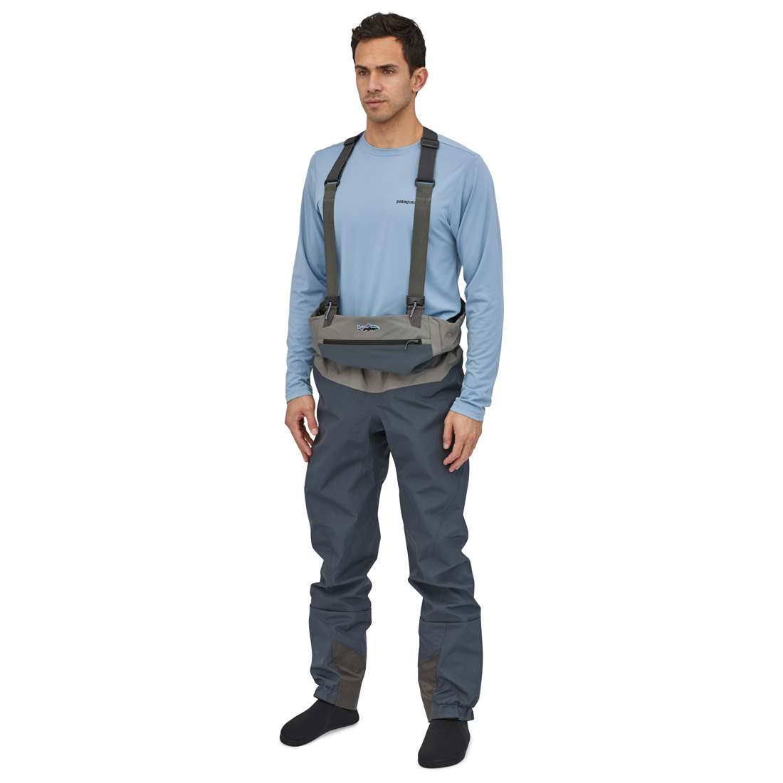 Patagonia_Swiftcurrent_Wathose_SMDB_6 Model ist 185 cm und trägt Größe MRM