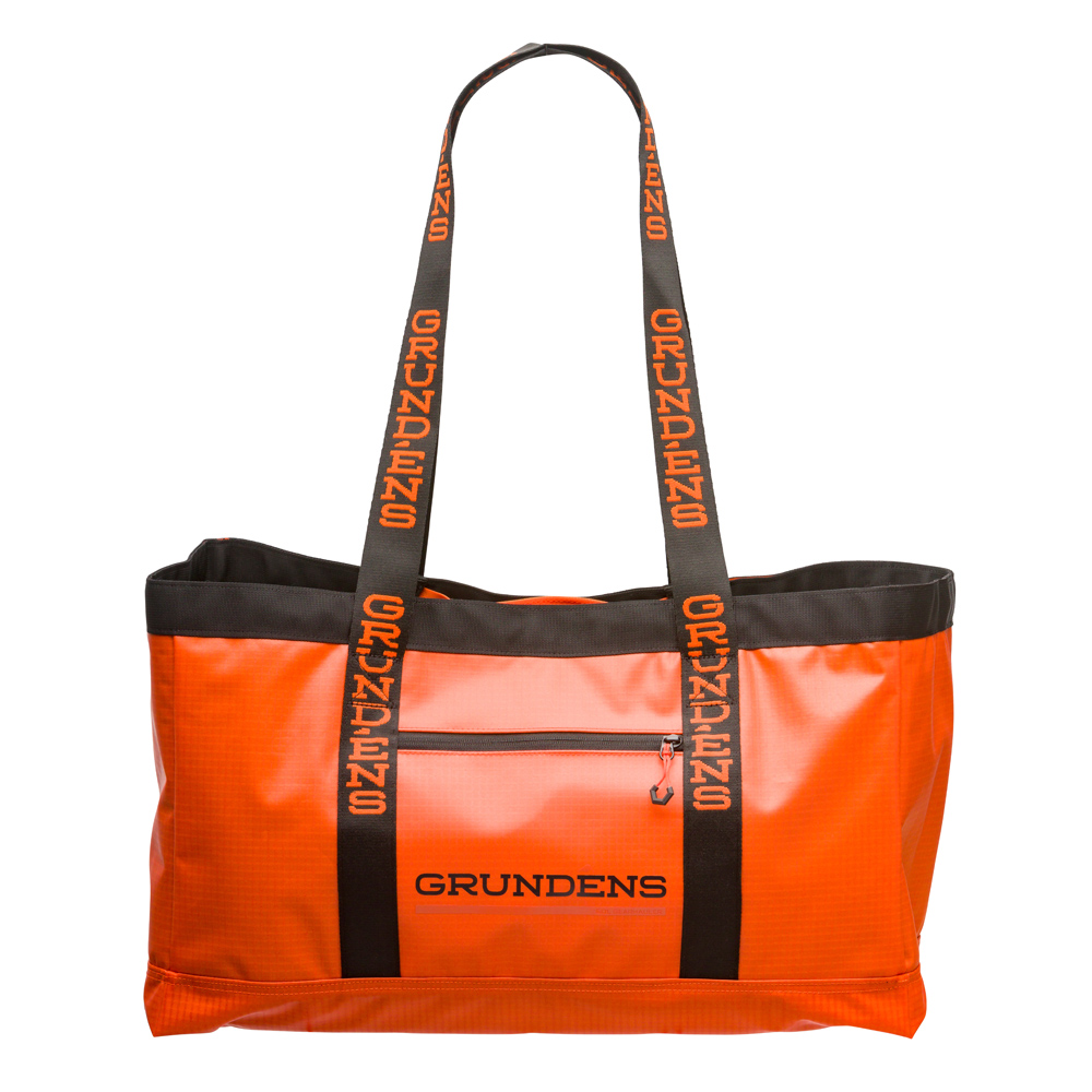 Grundéns Gear Hauler Tote bag 50L water resistant bag for wading clothing red orange