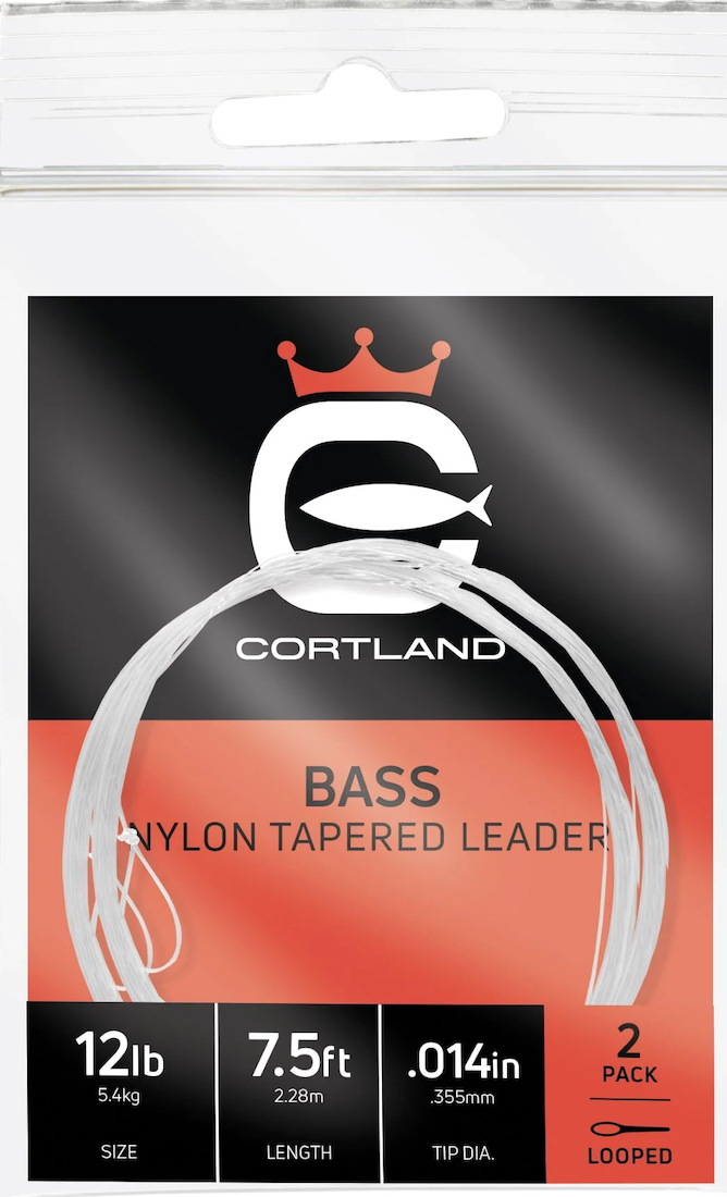 Cortland Bass Tapered Leader - 2 Pack - Clear 7,5 ft Pre-Looped Leader