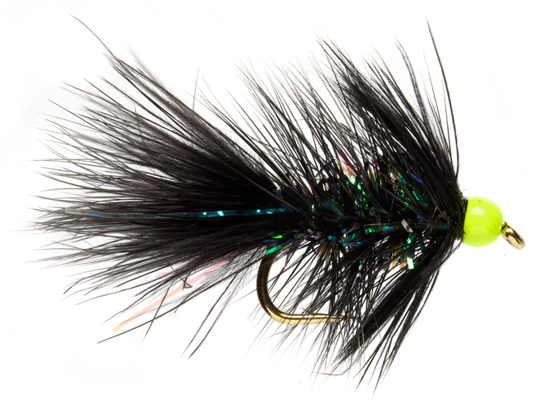 Fulling_Mill_Shimmer_Bugger_Black_-_Chartreuse_bead Tying Example