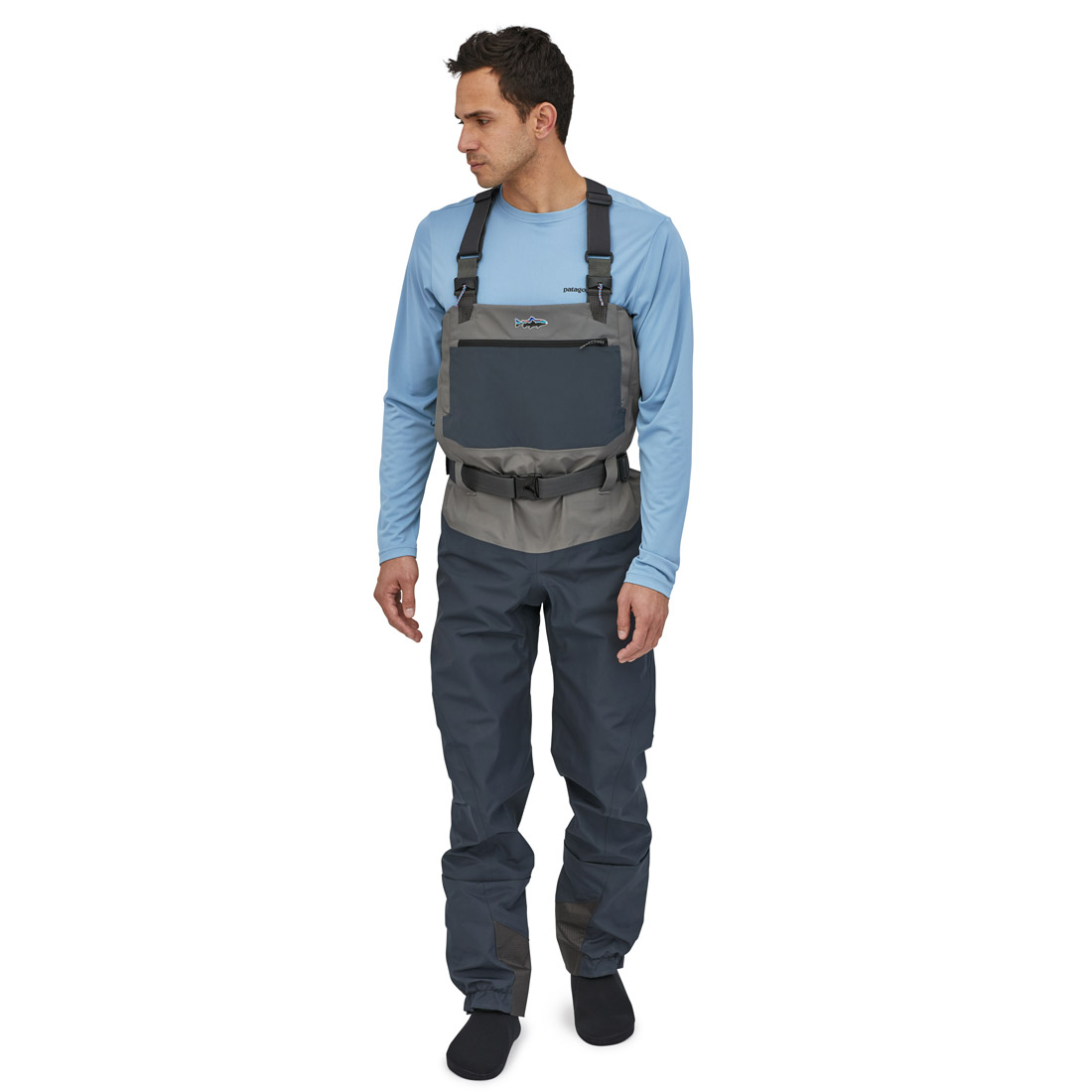 Patagonia_Swiftcurrent_Wathose_SMDB_1 Model ist 185 cm und trägt Größe MRM