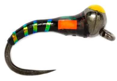 Fulling Mill Bung Buzzer Black Yellow Spot Nymph Barbless