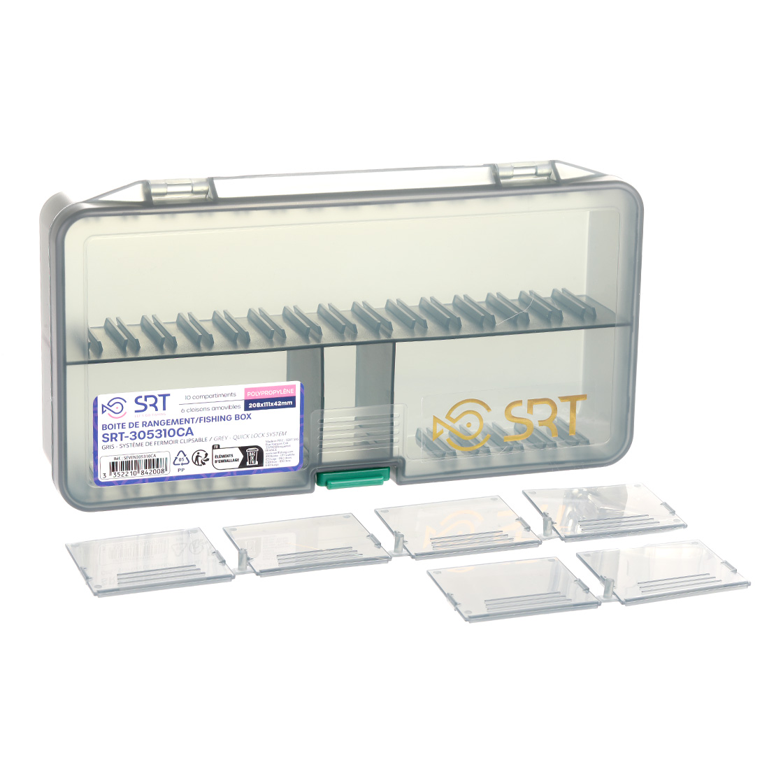 P-27516_Fliegenbox-10-Facher-6-Einteiler-20-8-x-11-1-x-4-2-cm Fly box, lure box and small parts box 10 compartments, 6 dividers 20,8 x 11,1 x 4,2 cm