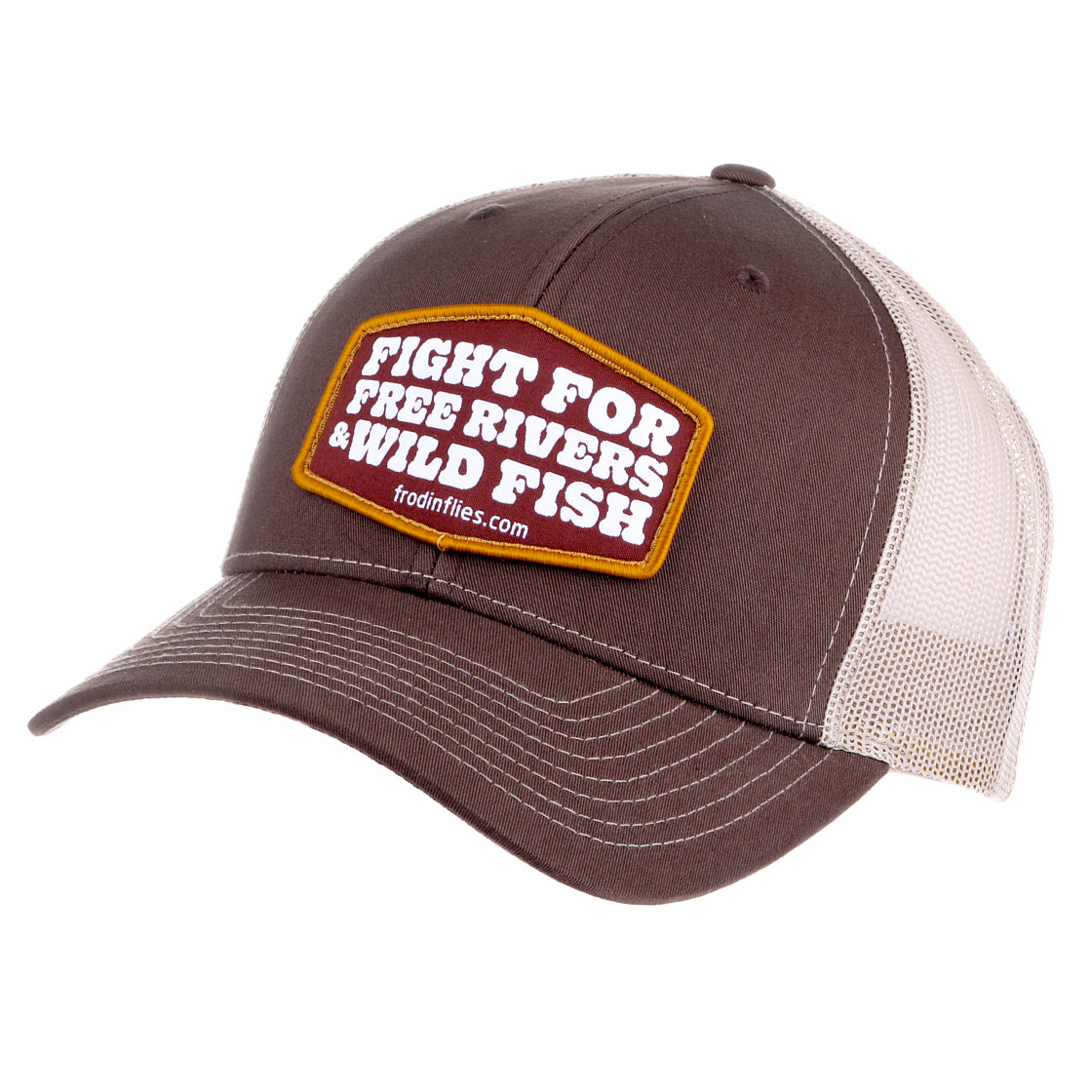P-26623_Frodin-Free-Rivers-Wild-Fish-Trucker-Hat-Cap-brown-tan Frödin Free Rivers & Wild Fish Trucker Hat Cap brown tan