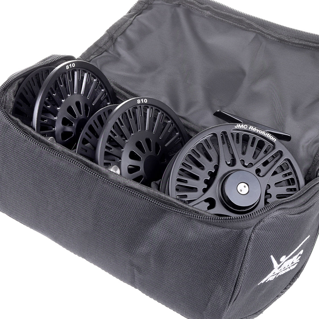 P-25671_JMC-Revolution-Fliegenrollen-Set-mit-2-Ersatzspulen-und-Tasche JMC Révolution Fly Rell Kit with 2 spare spools and bag