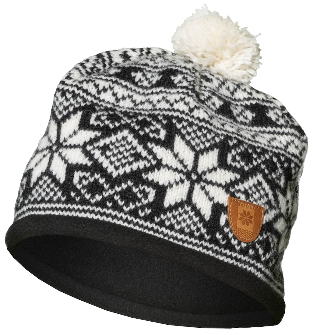 Bratens 100% Norway SNØSTJERNE HAT ONE-SIZE black & white Beanie extra warm