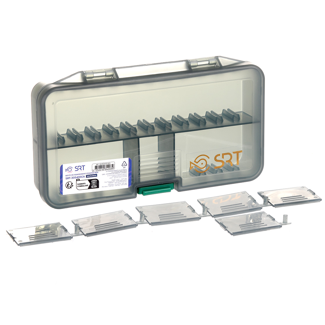 P-27518_Fliegenbox-Kunstkoderbox-und-Kleinteilebox-10-Facher-6-Einteiler-16-1-x-9-1-x-3-1-cm Fly box, lure box and small parts box 10 compartments, 6 dividers 16,1 x 9,1 x 3.1 cm