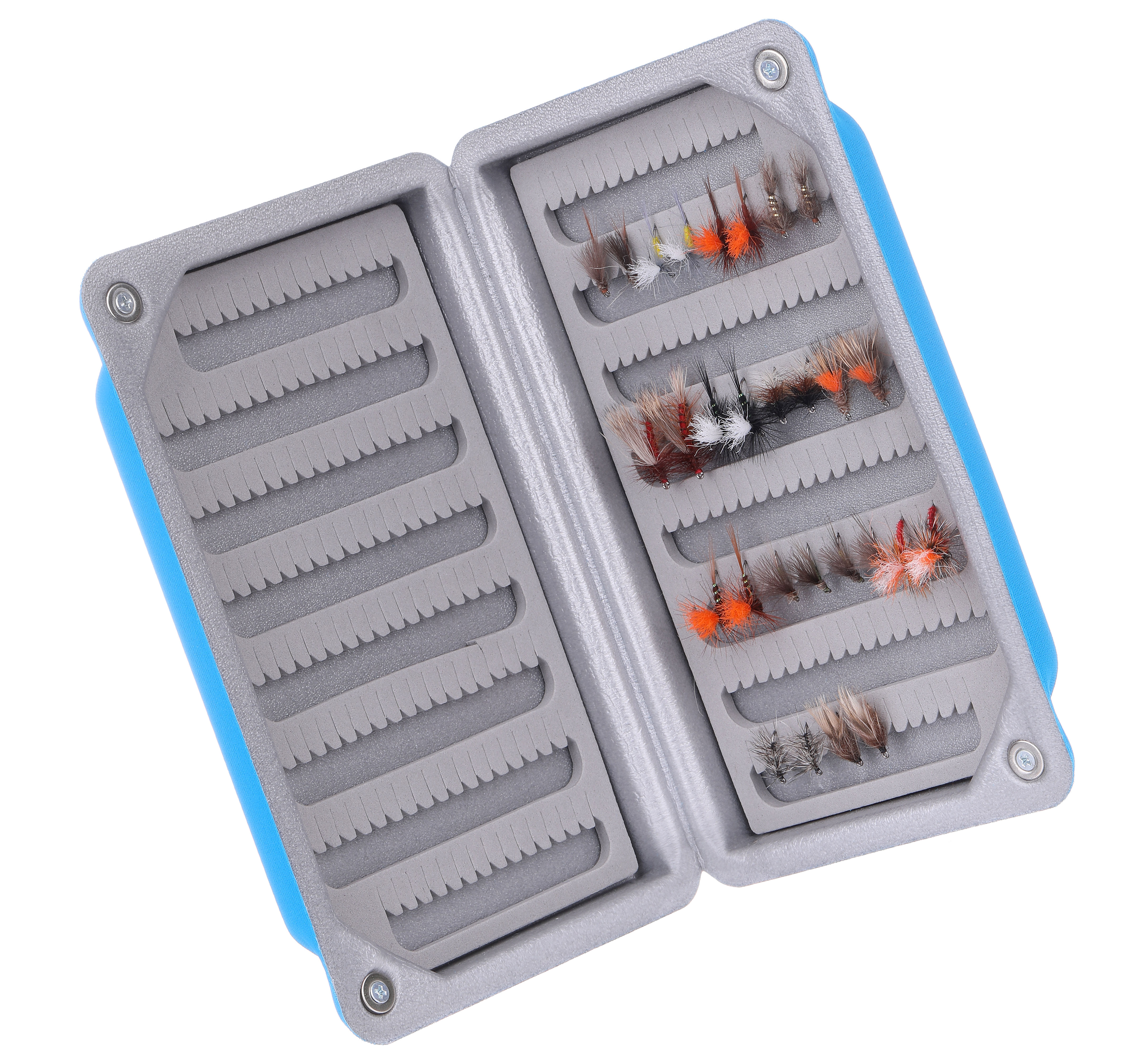 P-27154_adh-fishing-Trockenfliegen-Set-28-Stuck_Dose-blau adh-fishing Dry Fly Set 28 Flies on AHREX by Superflies Fly Box Blue