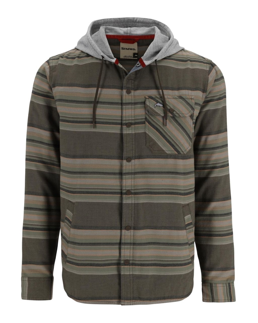 Simms Santee Flannel Hoody Hickory Dolomite Blanket Stripe