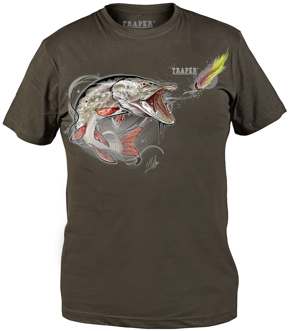 P-26513_Traper_art_T-Shirt_Pike_on_Fly_Dark_Khaki_ Traper Art T-Shirt Pike On Fly dark khaki