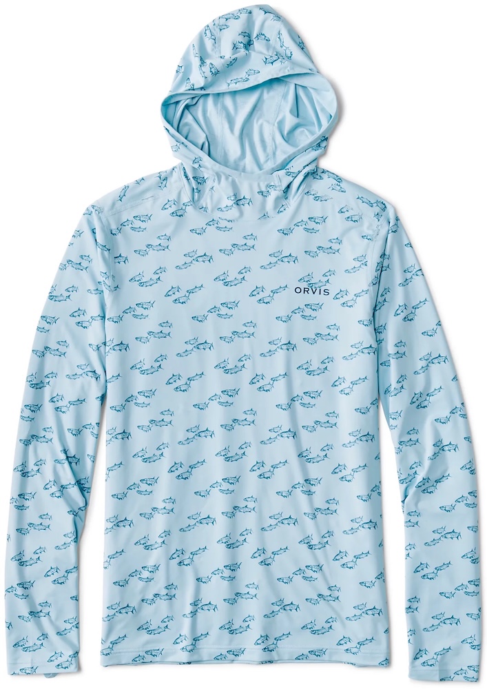 Orvis Sun Defense Printed Hoodie Sunshirt UPF 50+ blue mist tarpon