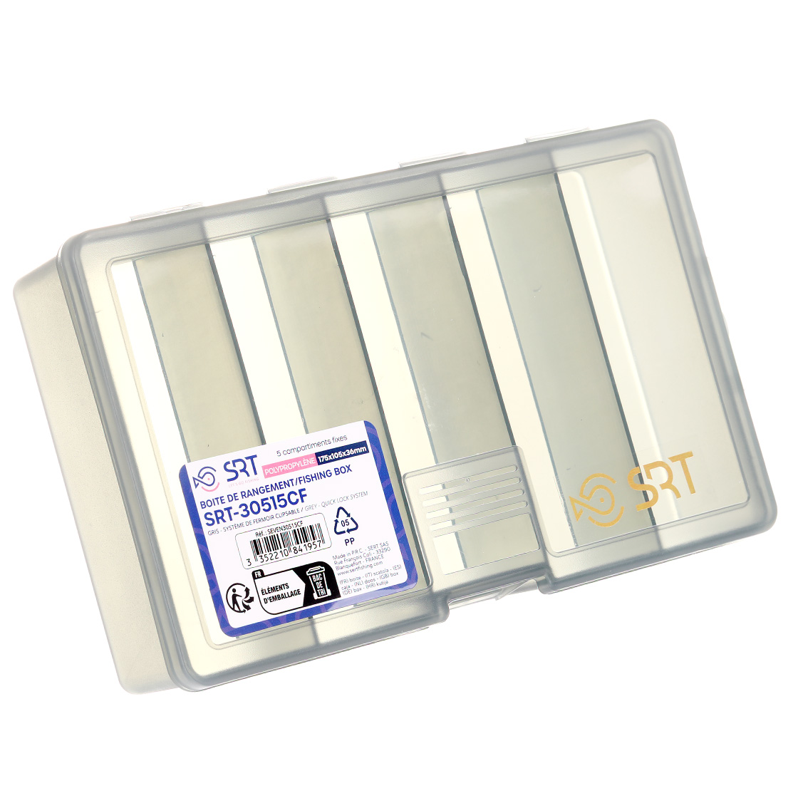 Fly box, lure box and small parts box 5 compartments, 17,5 x 10,5 x 3,6 cm