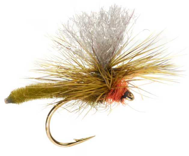 P-29083_Fulling_Mill_Trockenfliege_Palomino_Parachute_Olive_Oragne_ Fulling Mill Technical Dryfly Jackie's Olive & Orange Palomino Parachute #14 Dry Fly
