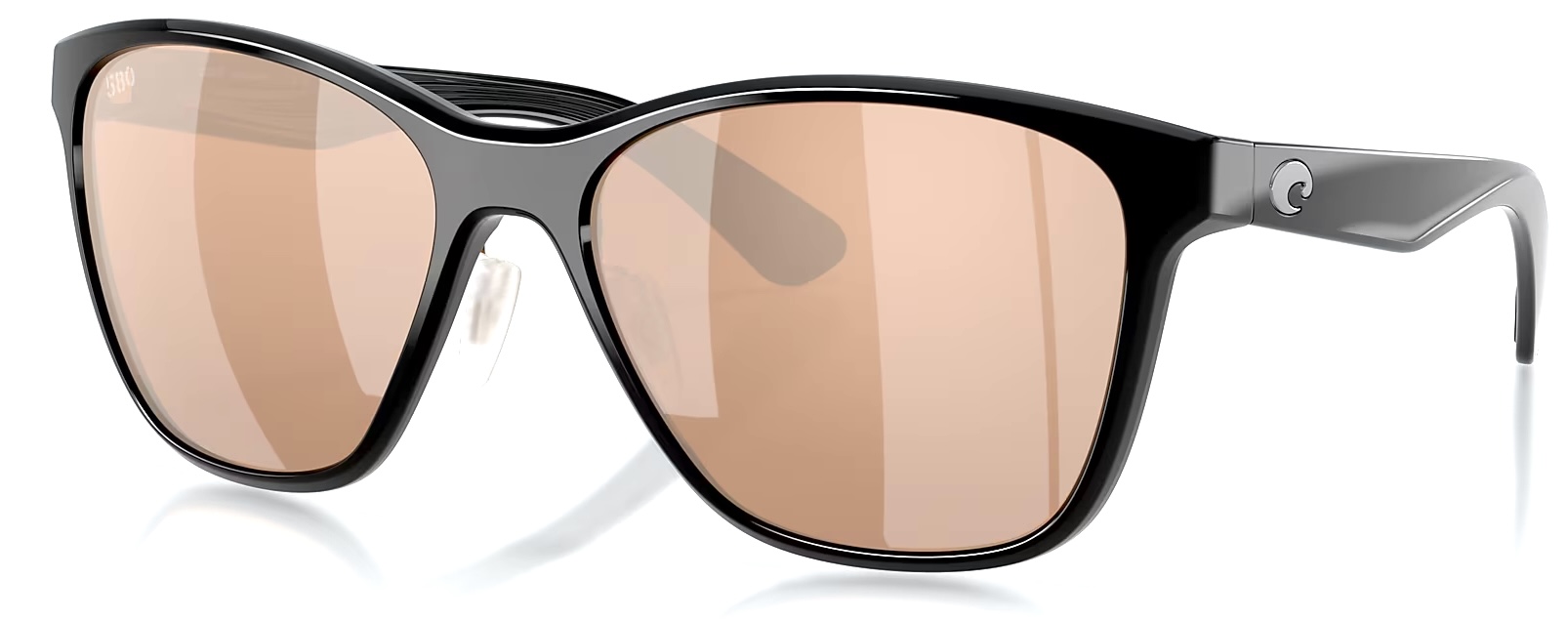 Costa Womens Polarised Glasses Luna Nueva Black Copper Silver Mirror 580G