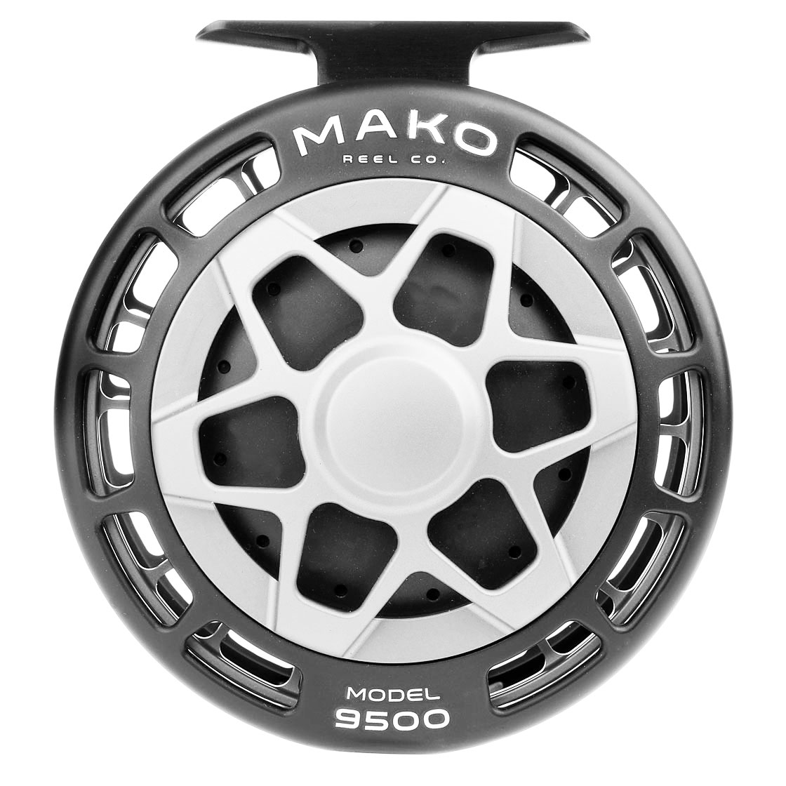 P-18959_mako_reel_matte_platinum-black_9500_front Mako Reel matte platinum on black Model 9500