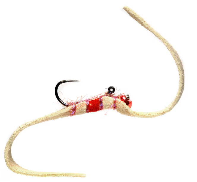 P-27948_Fulling_Mill_Balanced_Leech_Shammy_Rainbow_Red_Spot_ Fulling Mill Balanced Leech Shammy Rainbow Flesh 3.0mm Red Spot