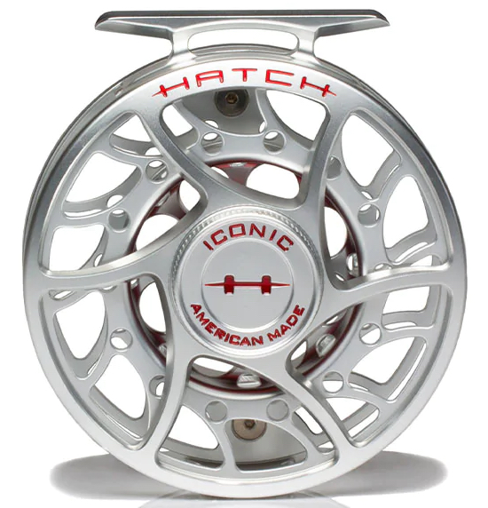 P-23104_Hatch_Iconic_Fliegenrolle_5Plus-Clear-Red_ Hatch Iconic Fly Reel Mid Arbor clear/red