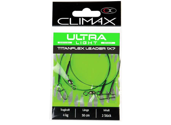 Climax Ultra Light Titanium Leader 1x7 4 kg 50 cm 2er Pack Climax Ultra Light Titanium Leader 1x7