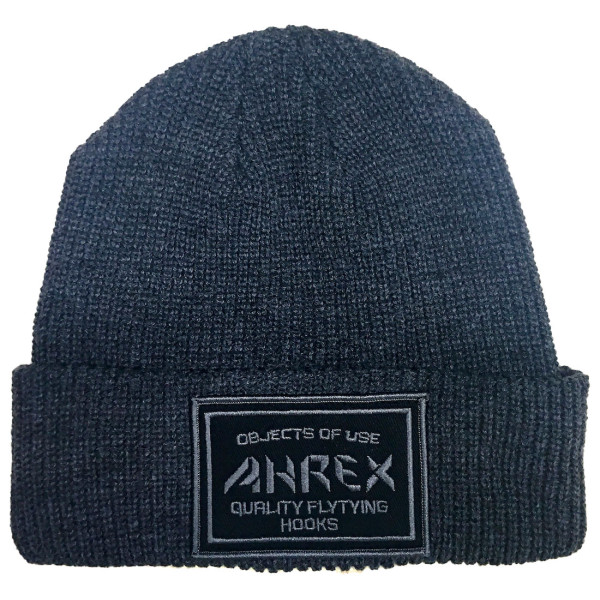 Ahrex Ribbed Knit Woven Patch Beanie dark grey