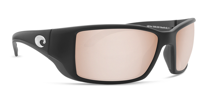 Costa Polarized Glasses Blackfin Matte, Black Frame Silver Mirror Sunglasses