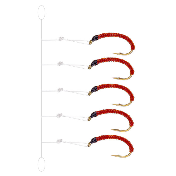 Coregone 5-hook leader red slim nymph set