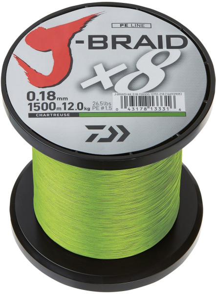 Daiwa J-Braid X8 1500m chartreuse 8X braided line
