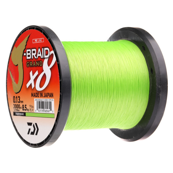 Daiwa J-Braid Grand X8E chartreuse 8X braided line - By the meter