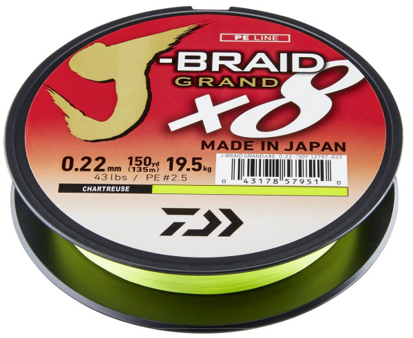 Daiwa J-Braid Grand X8E 270 m chartreuse 8X braided line
